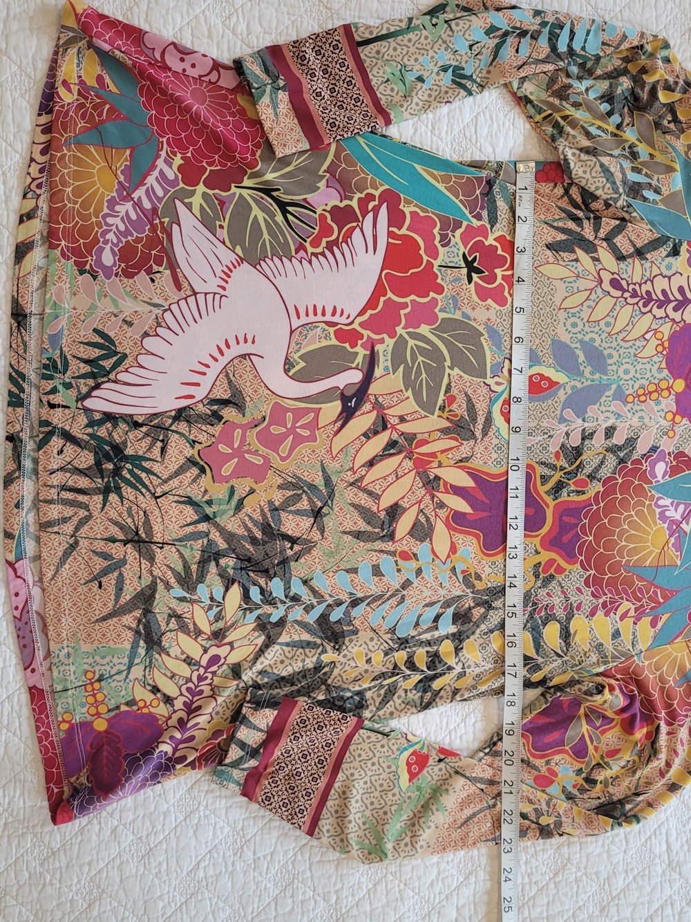 Johnny Was Getsu Bamboo Floral Coral Crane Allover Pattern Pullover - Picture 8 of 11